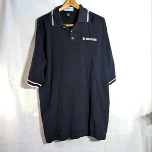 Suzuki Navy Blue Polo Shirt w embroidered Logo and white detailing sz XL